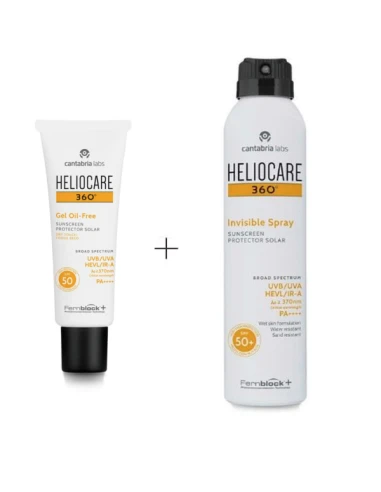 HELIOCARE 360 SPF 50+ GEL OIL-FREE 50 ML+HELIOCARE 360º SPF 50+ INVISIBLE SPRAY PROTECTOR 200ML 3 HELIOCARE 360 SPF 50+ GEL OIL-FREE 50 ML+HELIOCARE 360º SPF 50+ INVISIBLE SPRAY PROTECTOR 200ML